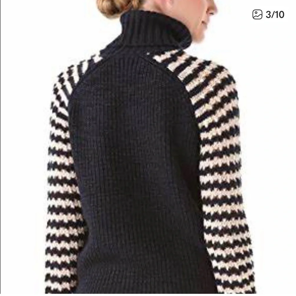 Tory Burch Carey Navy and Cream Striped Turtleneck Sweater